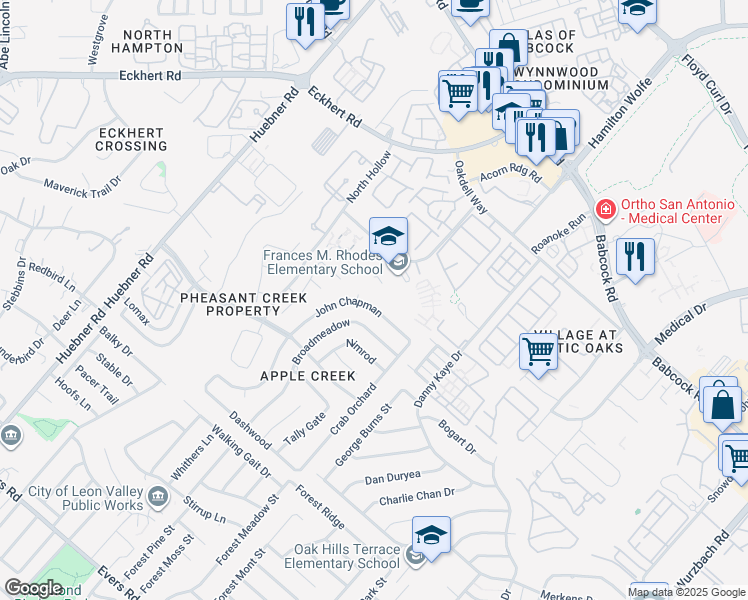 map of restaurants, bars, coffee shops, grocery stores, and more near 5714 North Knoll in San Antonio