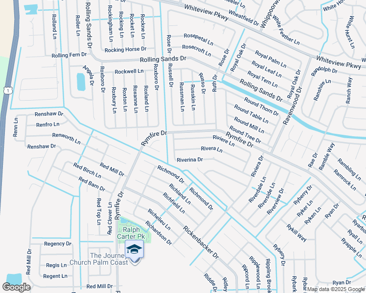 map of restaurants, bars, coffee shops, grocery stores, and more near 5 Rivera Lane in Palm Coast