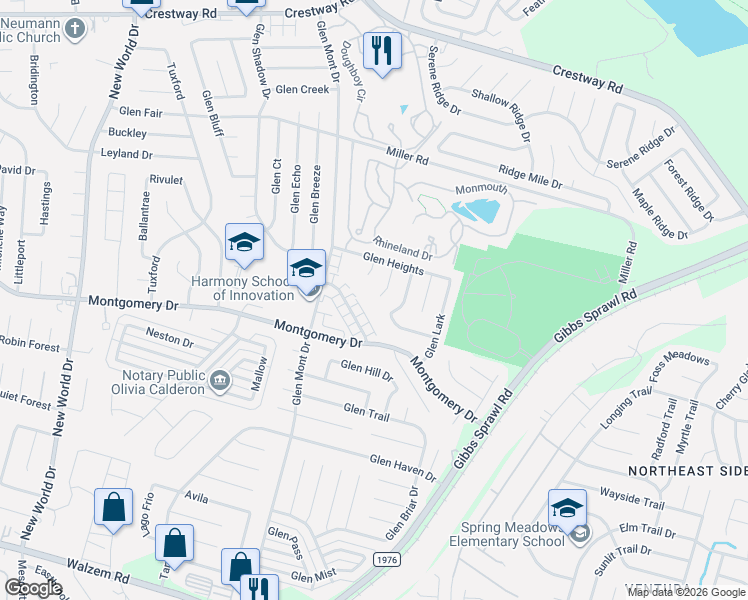map of restaurants, bars, coffee shops, grocery stores, and more near 8203 Glen Castle in San Antonio