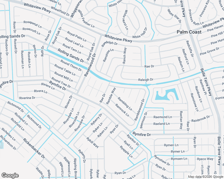 map of restaurants, bars, coffee shops, grocery stores, and more near 17 Ramble Way in Palm Coast