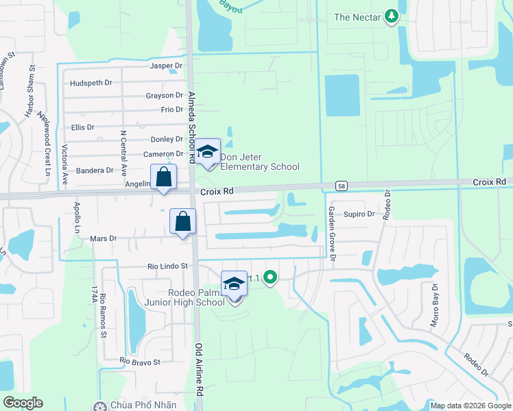 map of restaurants, bars, coffee shops, grocery stores, and more near 2726 Cutter Court in Manvel