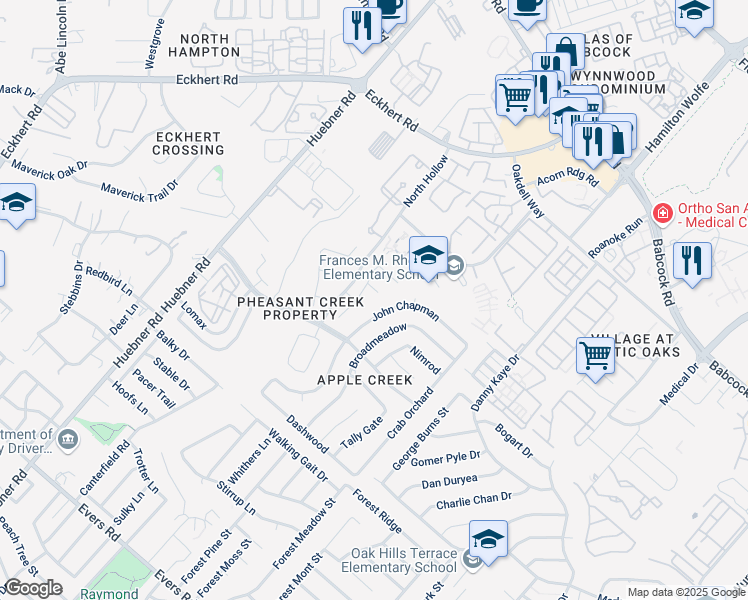 map of restaurants, bars, coffee shops, grocery stores, and more near 7907 Terranova in San Antonio