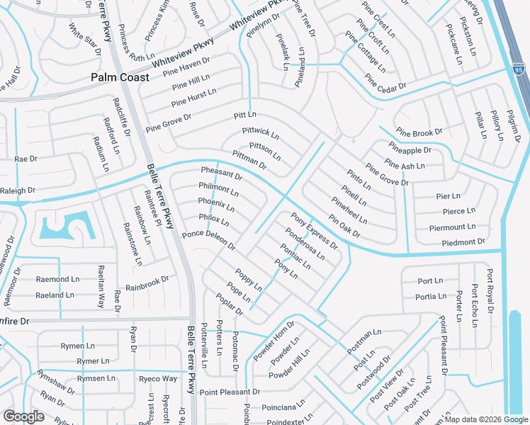 map of restaurants, bars, coffee shops, grocery stores, and more near 38 Philmont Lane in Palm Coast