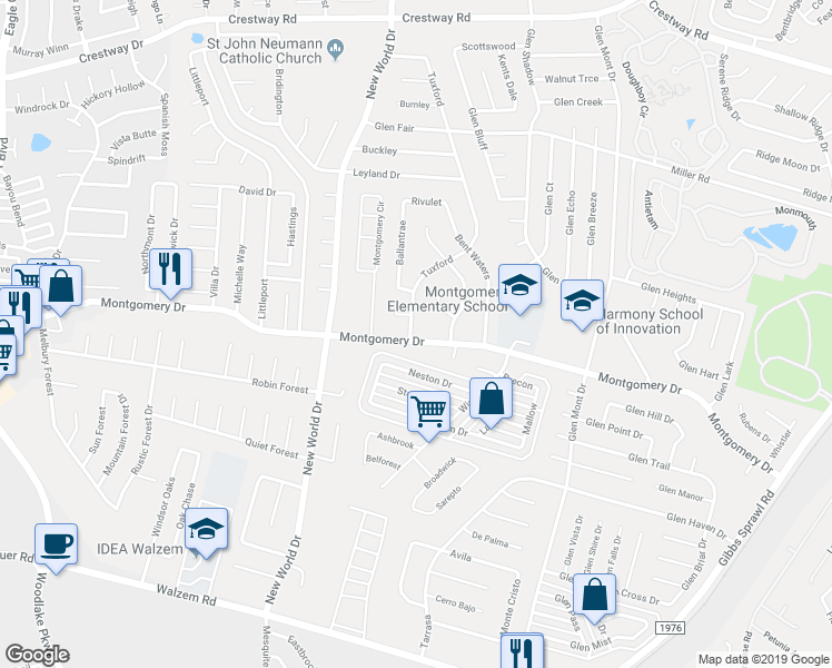 map of restaurants, bars, coffee shops, grocery stores, and more near 8302 Tuxford in San Antonio