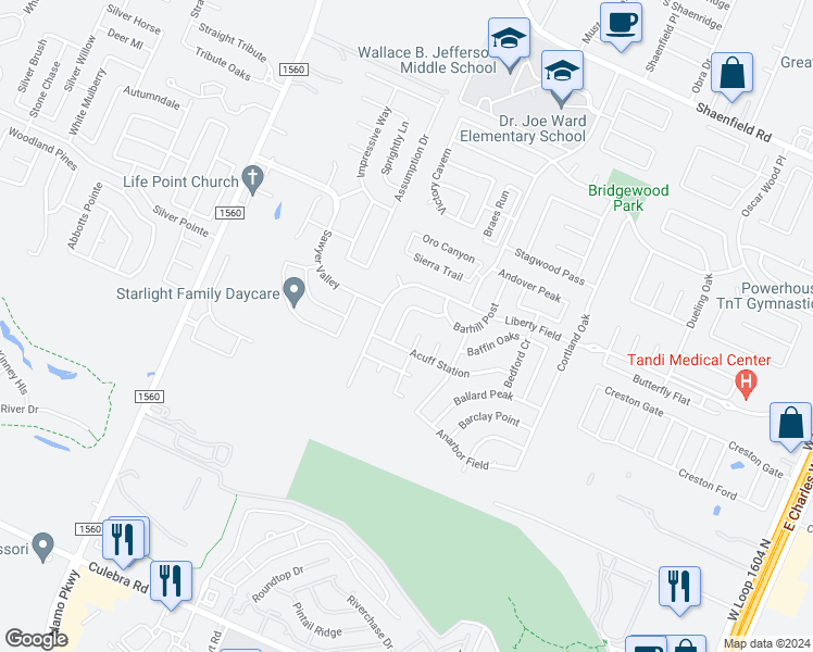 map of restaurants, bars, coffee shops, grocery stores, and more near 11314 Branding Depot in San Antonio