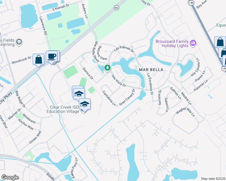 map of restaurants, bars, coffee shops, grocery stores, and more near 2296 Catalonia Cove in League City