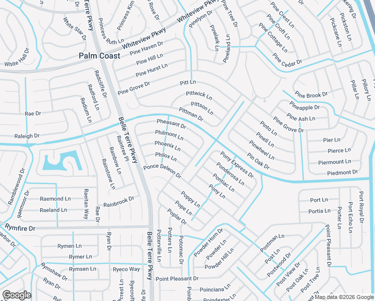 map of restaurants, bars, coffee shops, grocery stores, and more near 22 Phoenix Lane in Palm Coast