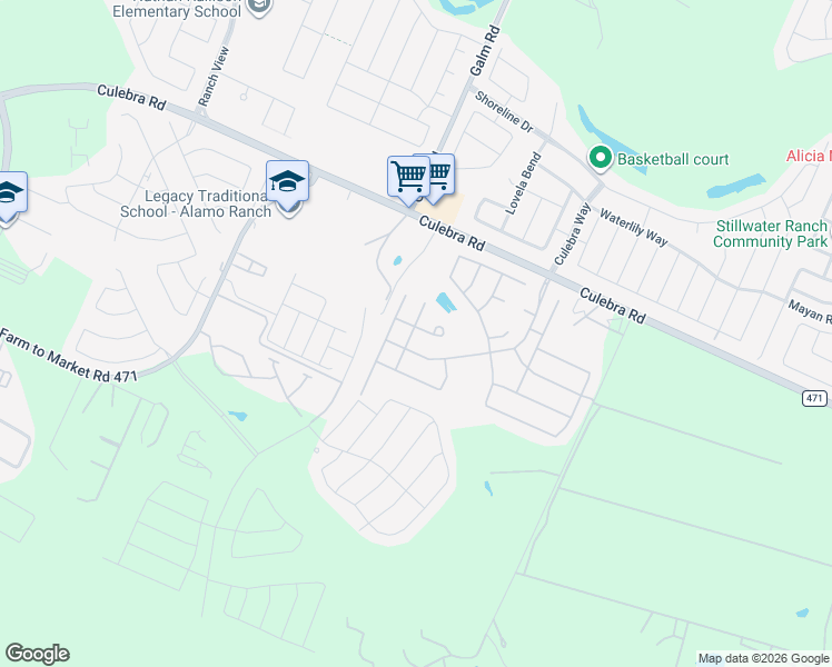 map of restaurants, bars, coffee shops, grocery stores, and more near 13330 Flora Springs in San Antonio