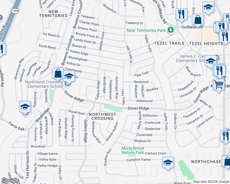 map of restaurants, bars, coffee shops, grocery stores, and more near 7323 Sunscape Way in San Antonio