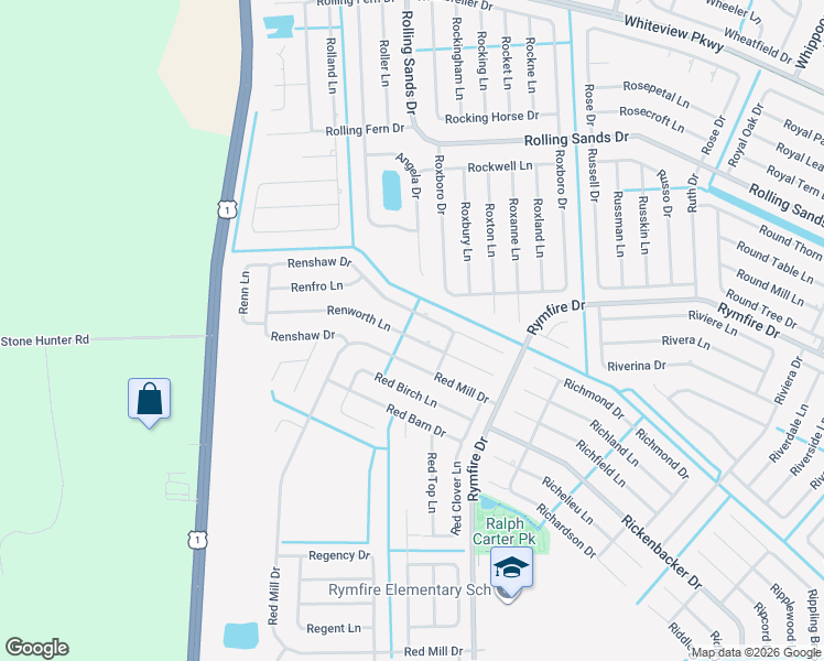 map of restaurants, bars, coffee shops, grocery stores, and more near 12 Renworth Ln in Palm Coast