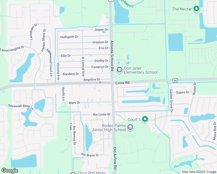 map of restaurants, bars, coffee shops, grocery stores, and more near 5010 County Road 48 in Rosharon