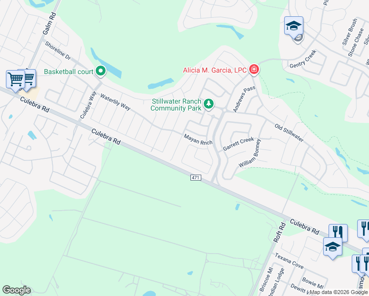 map of restaurants, bars, coffee shops, grocery stores, and more near 7639 Fletchers in San Antonio
