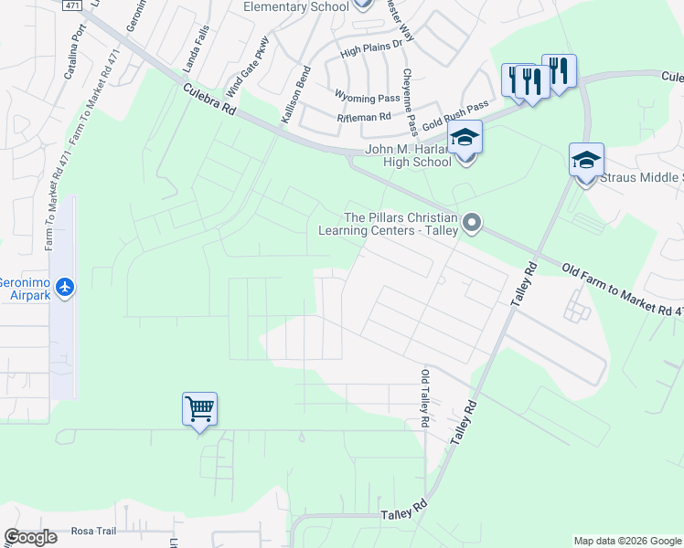 map of restaurants, bars, coffee shops, grocery stores, and more near 14520 West Fm 471 in San Antonio