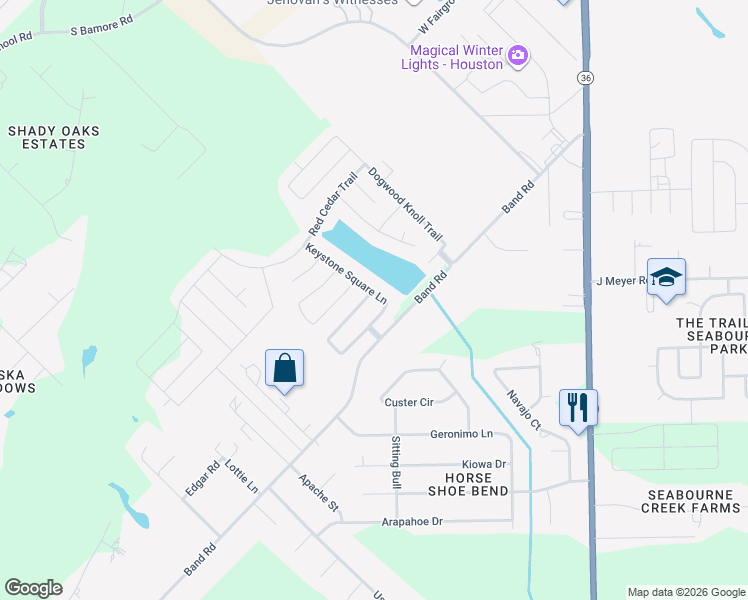 map of restaurants, bars, coffee shops, grocery stores, and more near 2003 Juniper Dale Drive in Rosenberg