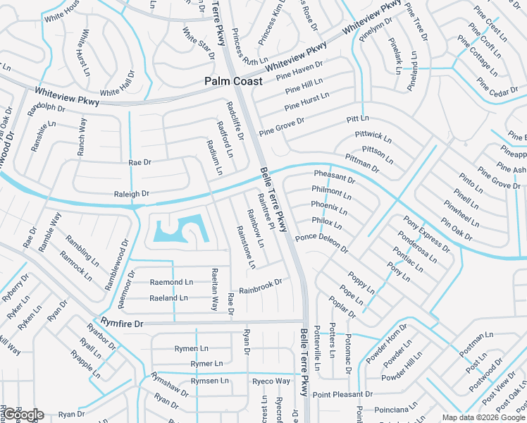 map of restaurants, bars, coffee shops, grocery stores, and more near 37 Raintree Place in Palm Coast