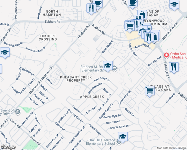 map of restaurants, bars, coffee shops, grocery stores, and more near 7907 Terranova in San Antonio