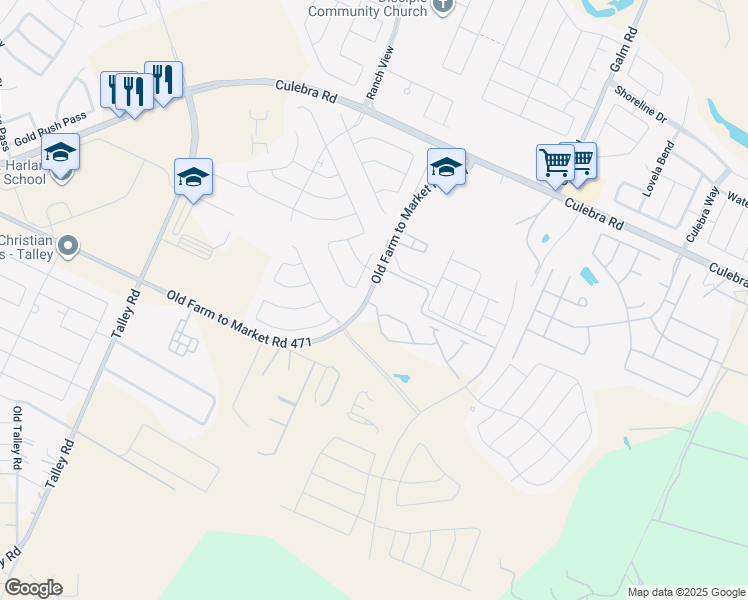 map of restaurants, bars, coffee shops, grocery stores, and more near 13748-13812 Old Farm to Market 471 West in San Antonio