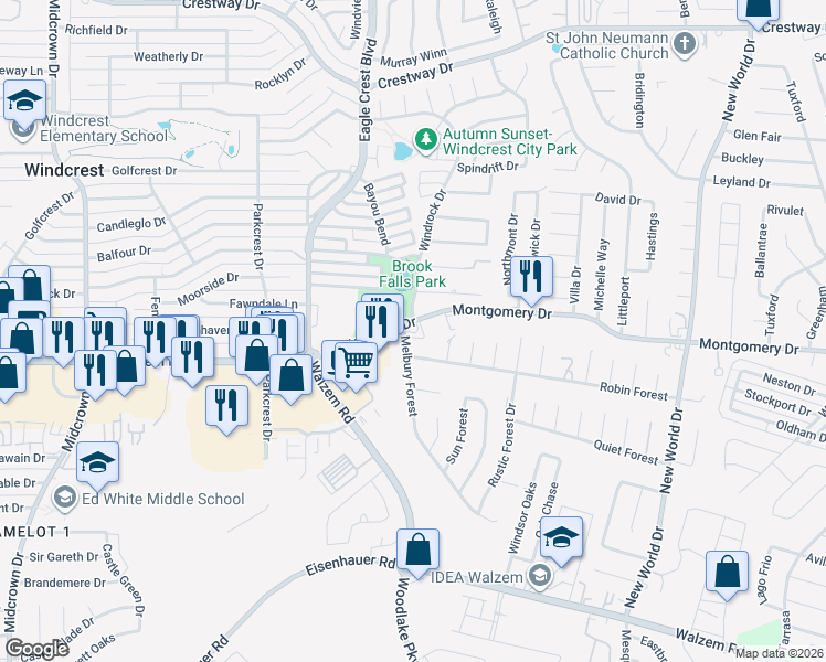 map of restaurants, bars, coffee shops, grocery stores, and more near 7459 Farm to Market Road 1976 in San Antonio