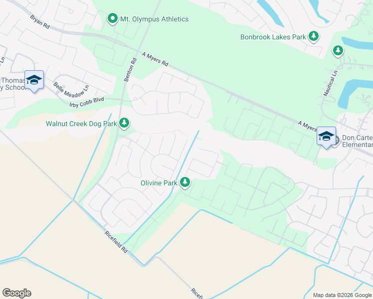 map of restaurants, bars, coffee shops, grocery stores, and more near 2223 Keystone Ridge Lane in Booth