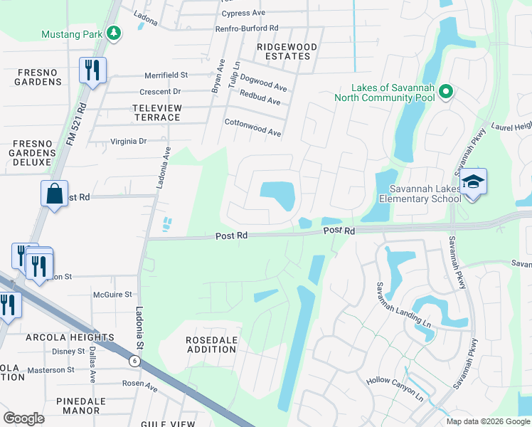 map of restaurants, bars, coffee shops, grocery stores, and more near 709 Post Street in Fresno