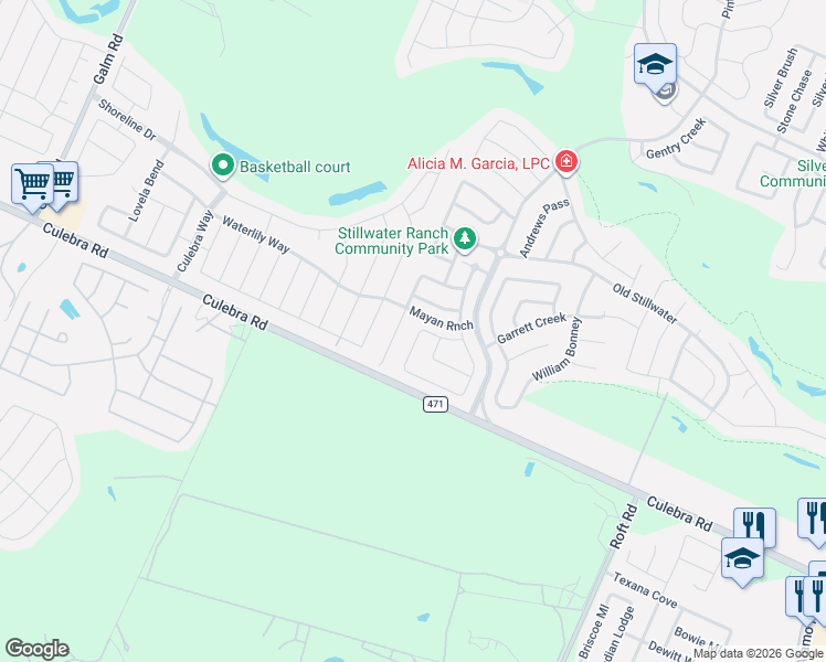 map of restaurants, bars, coffee shops, grocery stores, and more near 7646 Fletchers in San Antonio