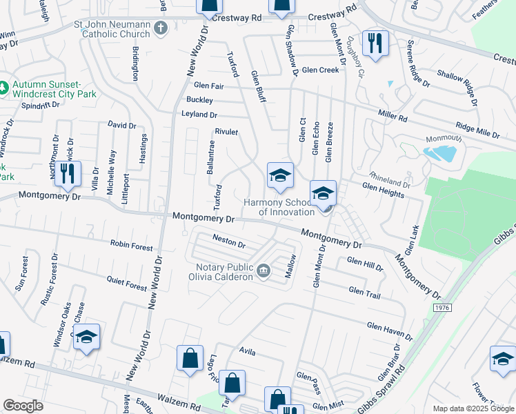 map of restaurants, bars, coffee shops, grocery stores, and more near 8306 Bent Waters in San Antonio