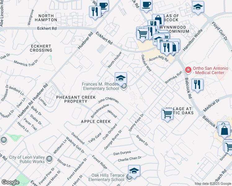 map of restaurants, bars, coffee shops, grocery stores, and more near 5714 North Knoll in San Antonio