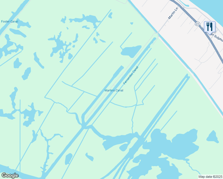 map of restaurants, bars, coffee shops, grocery stores, and more near 611 Martin Lane in Port Sulphur