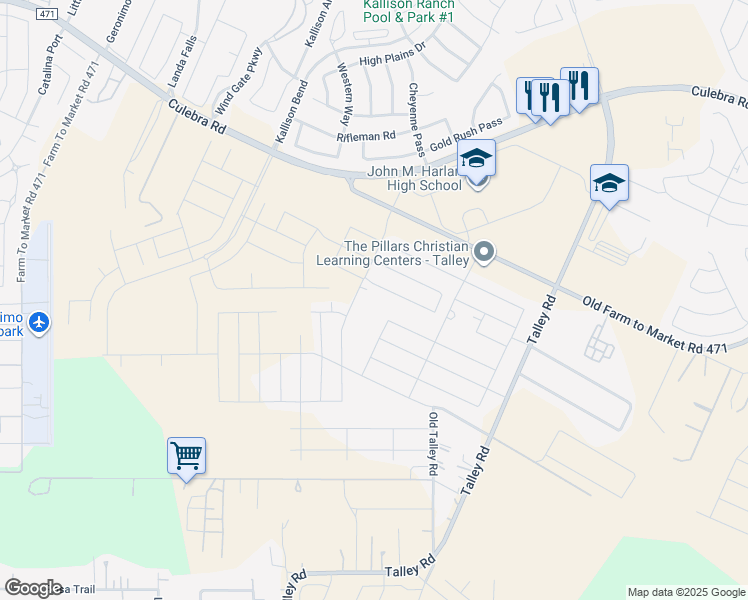 map of restaurants, bars, coffee shops, grocery stores, and more near 14520 W Fm 471 in San Antonio
