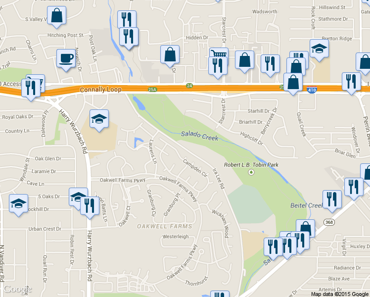 map of restaurants, bars, coffee shops, grocery stores, and more near 628 Ira Lee Road in San Antonio