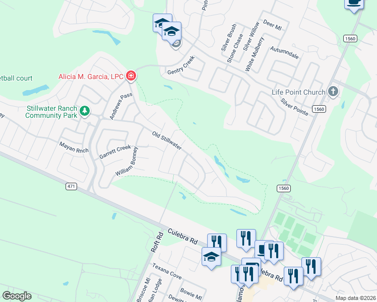 map of restaurants, bars, coffee shops, grocery stores, and more near 7630 Foss Alley in San Antonio