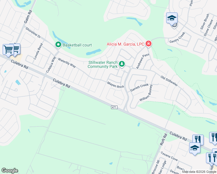 map of restaurants, bars, coffee shops, grocery stores, and more near 7646 Fletchers in San Antonio