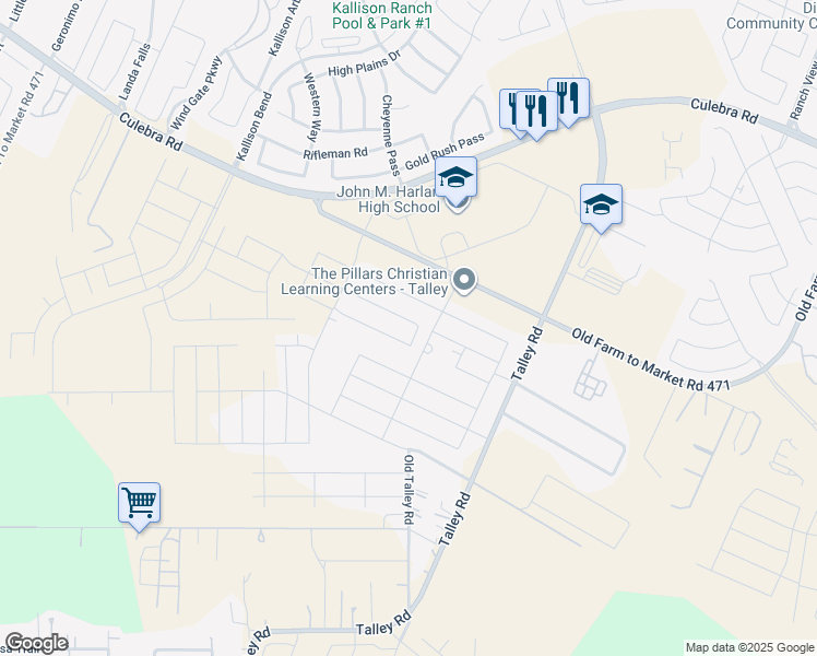 map of restaurants, bars, coffee shops, grocery stores, and more near 14520 West Fm 471 in San Antonio