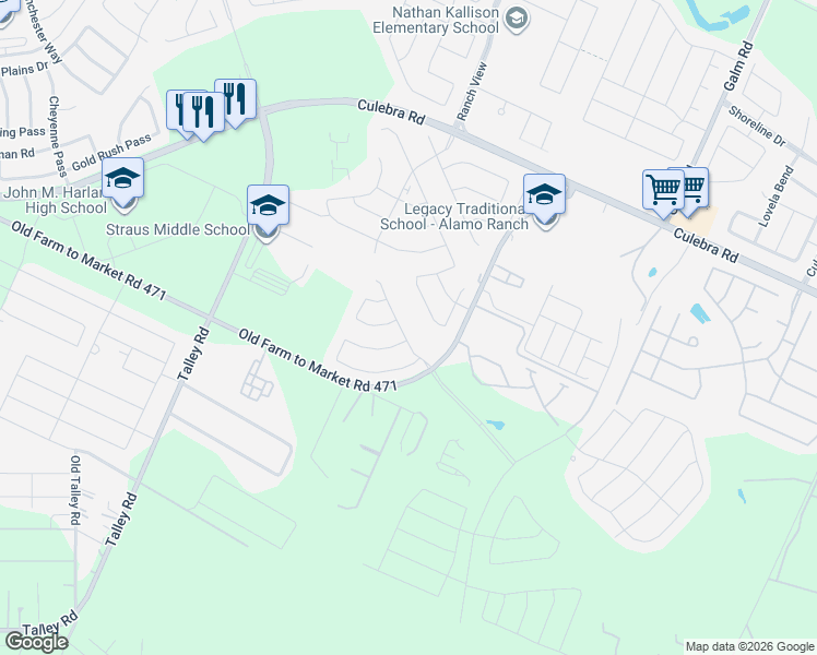map of restaurants, bars, coffee shops, grocery stores, and more near 13804 Taverns Turn in San Antonio
