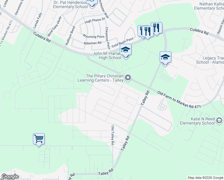 map of restaurants, bars, coffee shops, grocery stores, and more near 14520 West Fm 471 in San Antonio