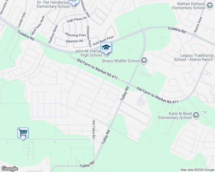 map of restaurants, bars, coffee shops, grocery stores, and more near 14300-14782 Old Farm to Market 471 West in Bexar County