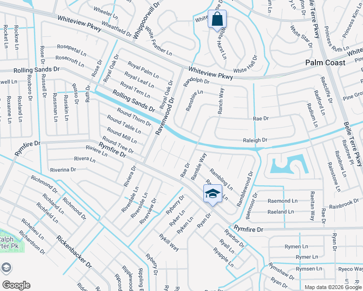 map of restaurants, bars, coffee shops, grocery stores, and more near 2 Ranbay Place in Palm Coast