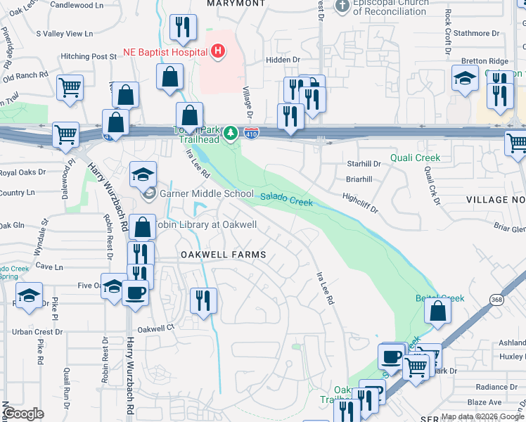 map of restaurants, bars, coffee shops, grocery stores, and more near 714 Ira Lee Road in San Antonio