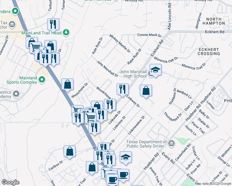 map of restaurants, bars, coffee shops, grocery stores, and more near 7822 Kingsbury Way in San Antonio