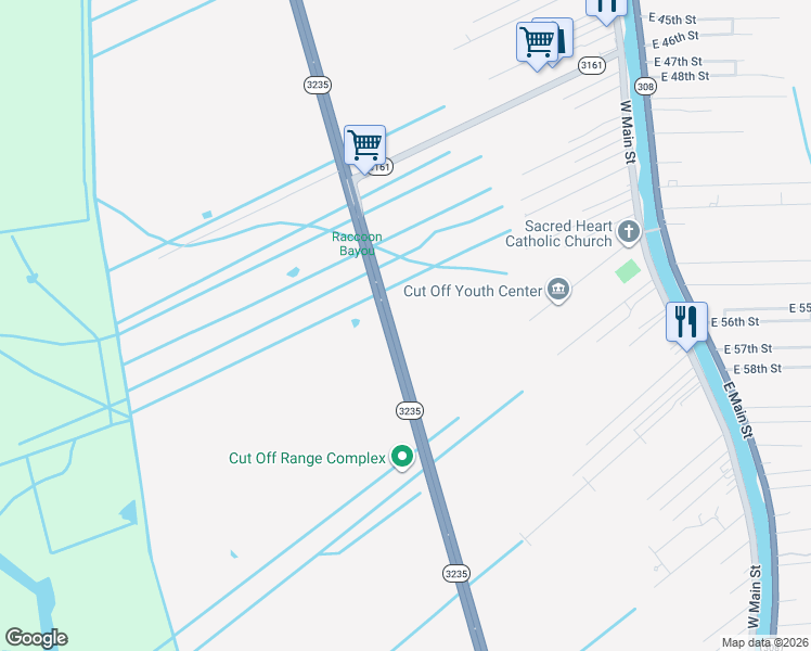 map of restaurants, bars, coffee shops, grocery stores, and more near 14808 Louisiana 3235 in Cut Off