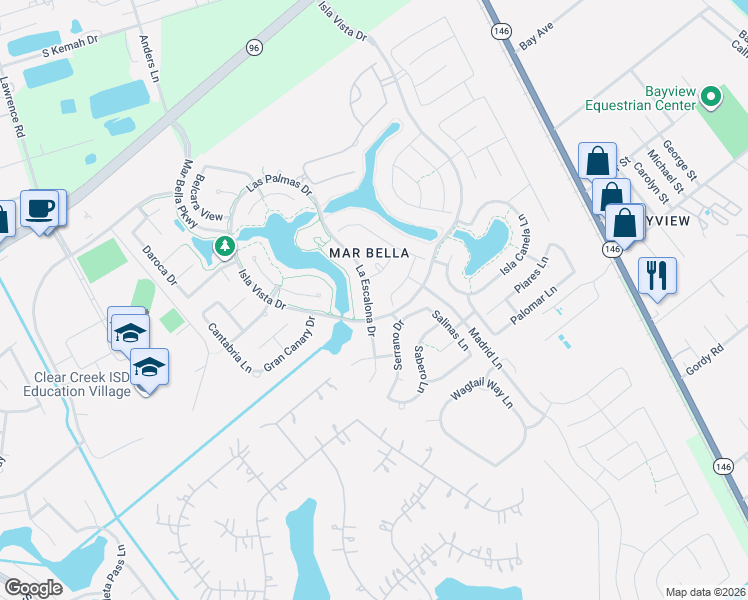 map of restaurants, bars, coffee shops, grocery stores, and more near 4621 La Escalona Drive in League City