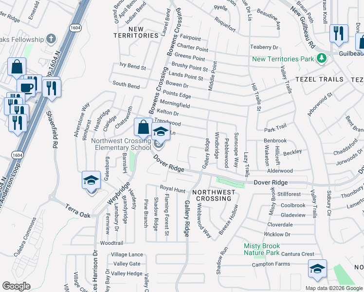 map of restaurants, bars, coffee shops, grocery stores, and more near 9836 Ardash Lane in San Antonio