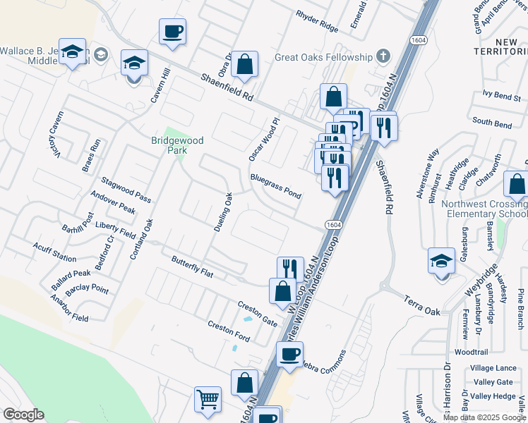 map of restaurants, bars, coffee shops, grocery stores, and more near 7810 2 Rock Oak in San Antonio