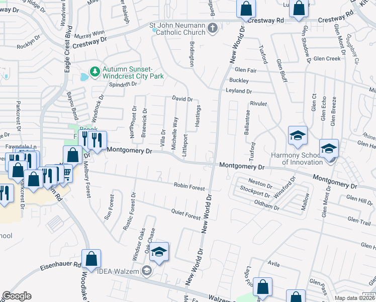 map of restaurants, bars, coffee shops, grocery stores, and more near 8226 Littleport in San Antonio