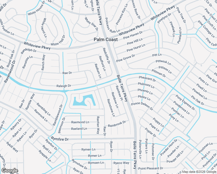 map of restaurants, bars, coffee shops, grocery stores, and more near 15 Raintree Place in Palm Coast