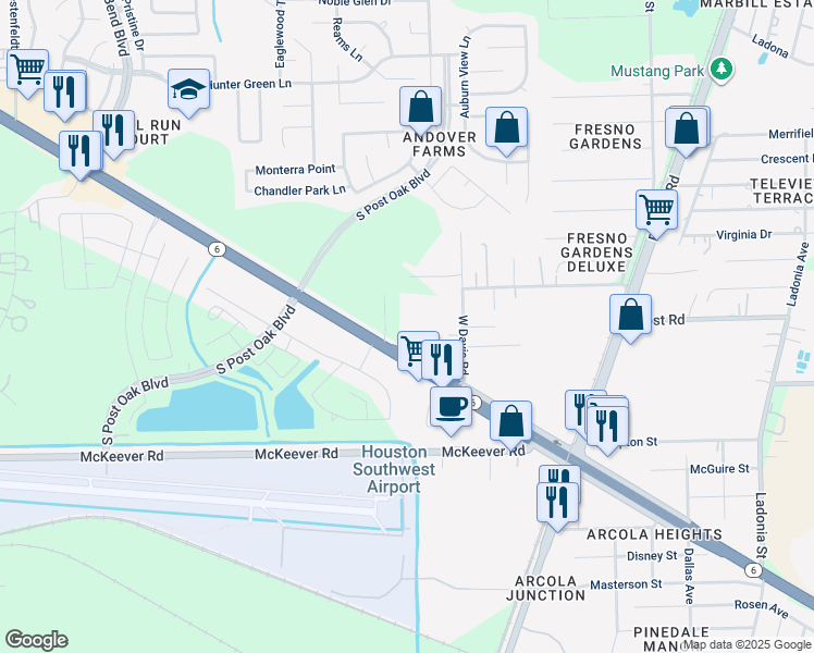 map of restaurants, bars, coffee shops, grocery stores, and more near 4959 Davis in Rosharon