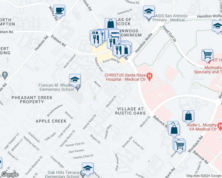 map of restaurants, bars, coffee shops, grocery stores, and more near 6020 Danny Kaye Drive in San Antonio
