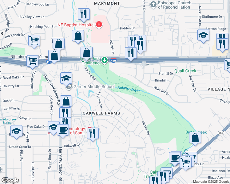 map of restaurants, bars, coffee shops, grocery stores, and more near 714 Ira Lee Road in San Antonio