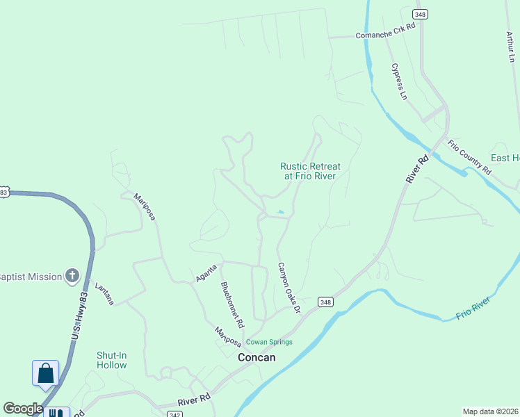 map of restaurants, bars, coffee shops, grocery stores, and more near 80 Cedar Lane in Concan