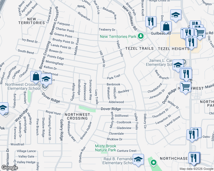 map of restaurants, bars, coffee shops, grocery stores, and more near 7814 Benbrook in San Antonio